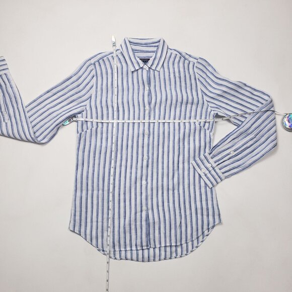 Untuckit Women Button-Up Linen Shirt Wehlen Blue White Stripe NWT/NWOT Pick Size - Picture 3 of 12